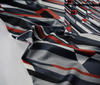 Grey ~ Black ~ Red stretch satin Stripes Fabric retro look